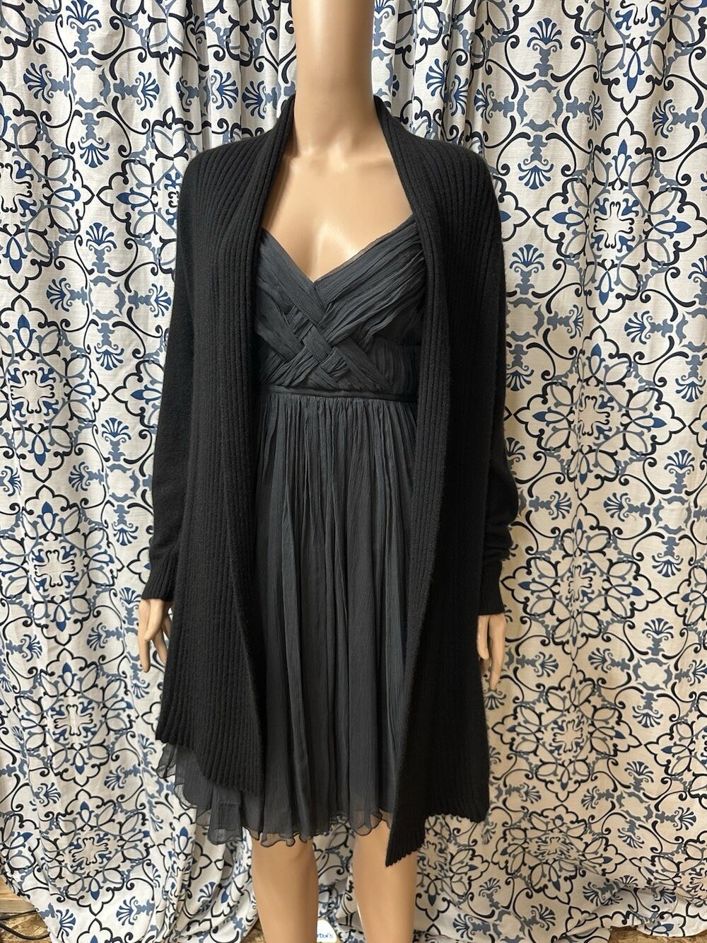 Sophia Milano Black 2ply 100% Cashmere Long Midi Cardigan Sweater SZ Small
